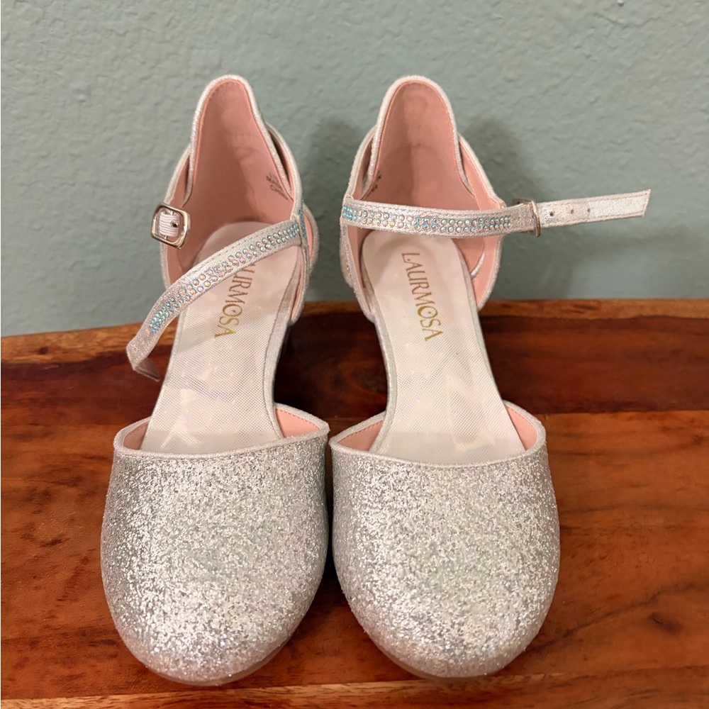 Silver Glitter Kids Flats